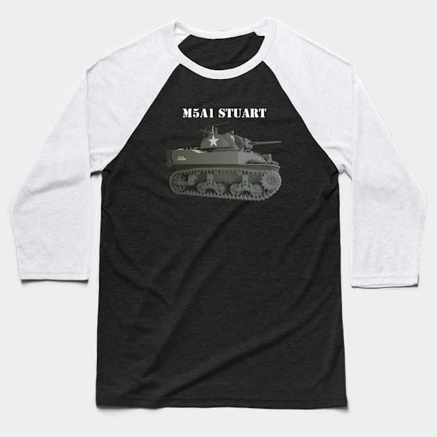 M5A1 Stuart white_txt Baseball T-Shirt by Toadman's Tank Pictures Shop